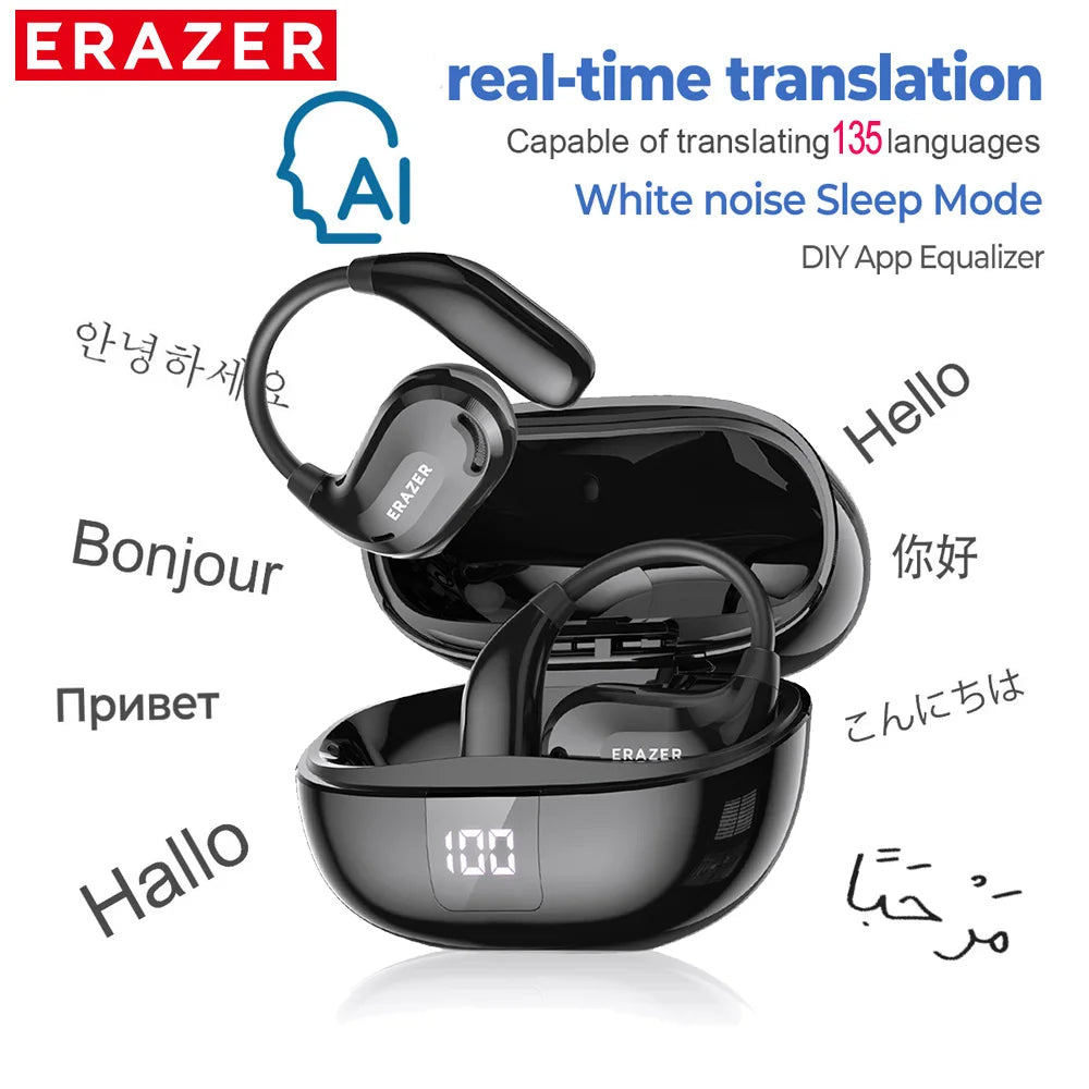 long life Display  16:20 Claude responded: Słuchawki Bluetooth ERAZER XT66PRO z tłumaczem AI i wyświetlaczem — 13 godzin pracy