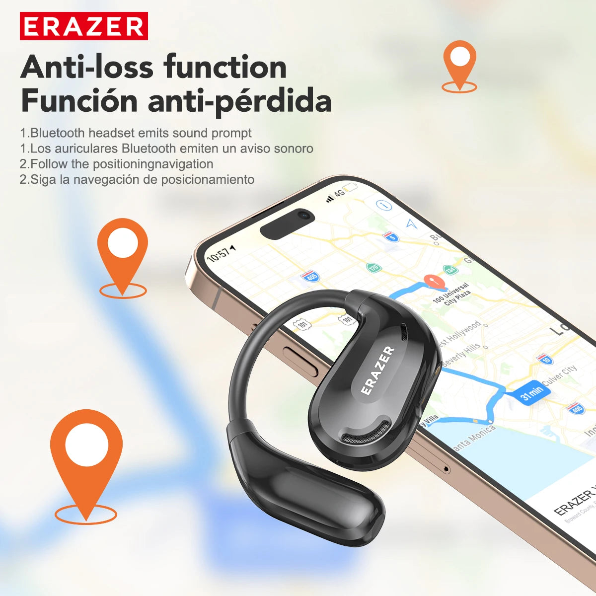 long life Display  16:20 Claude responded: Słuchawki Bluetooth ERAZER XT66PRO z tłumaczem AI i wyświetlaczem — 13 godzin pracy